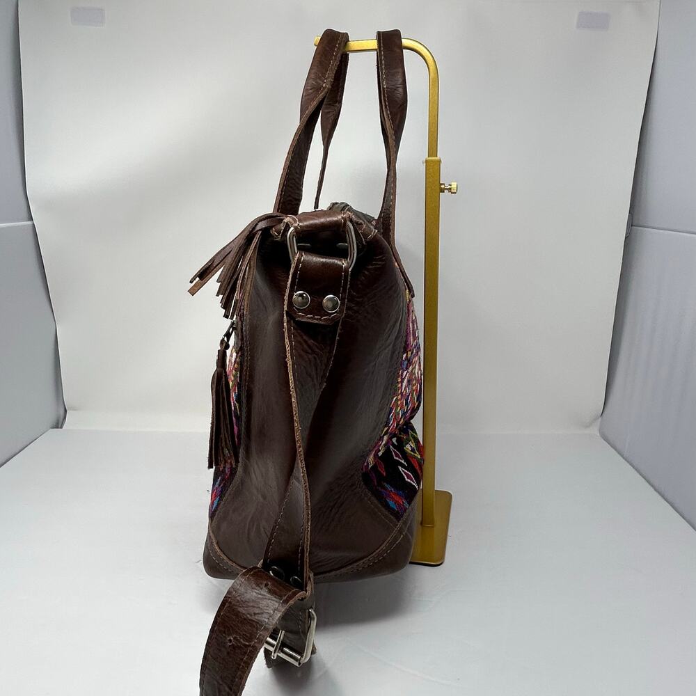 Large Handbag Crossbody Guatelmalan Leather Embroidered Colorful Huipil Artisan - Picture 4 of 11